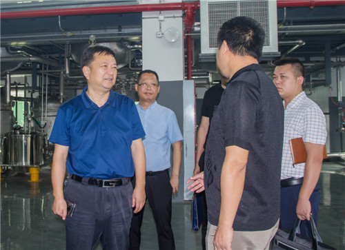 8月20日，歐彥（左一）帶隊到四川新青陽藥業(yè)實地查看生產(chǎn)車間，了解生產(chǎn)面臨的問題和困難..jpg